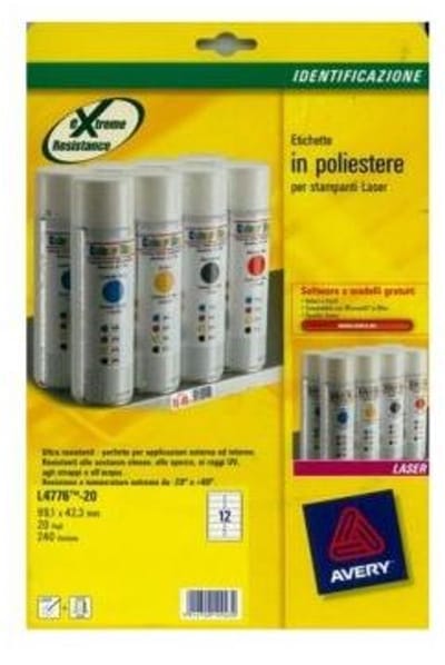 Avery L4776-20 - White - Laser - 99,1 x 42,3 mm - 240 pc(s) - 20 sheets - A4