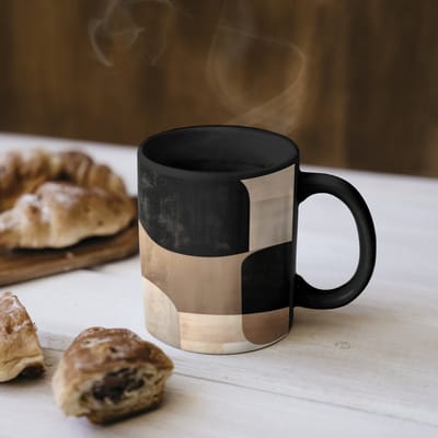Magische Mok - Foto op Warmte Mokken - Koffiemok - Abstract - Vlakken - Zwart - Rond - Magic Mok - Beker - 350 ML - Theemok
