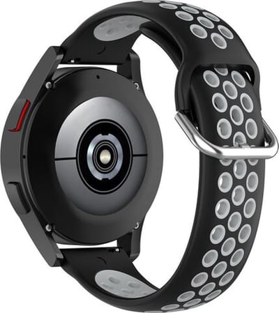 By Qubix Siliconen sportbandje met gesp 20mm Zwart + grijs Geschikt voor Samsung Galaxy Watch 7 (40 & 44mm) Galaxy Watch FE Galaxy Watch 6 Galaxy Watch 6 Pro Galaxy Watch 5 5 Pro Galaxy Watch 4 4 Classic Active 2 Watch 3 (41mm)