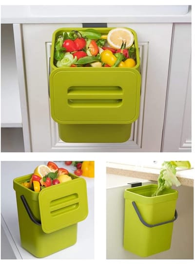Kleine Compostbak voor Keuken - 1.3 Gallons/5L Afvalbak voor Keuken - Aanrecht Container Bak met Deksel voor GFT Compostbak Keuken - Binnen Afvalbak voor Keuken (Groen-A)