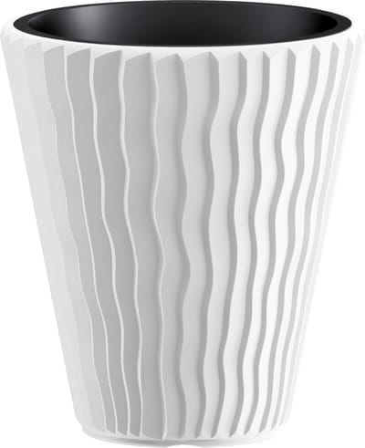 Prosperplast Plantenpot/bloempot Sand Waves - buiten/binnen - kunststof - wit - D30 x H33 cm - met binnenpot
