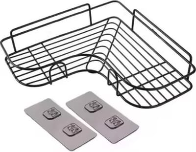 Hoexs Doucherek Zwart - 1 Stuk - Bevestigen zonder boren of Schroeven - Plakstrip - Zelfklevend - Badkamerrek - Keukenrek - Kruidenrek - 26cm
