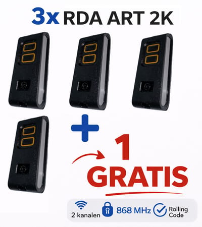 3 + 1 GRATIS RDA ART Handzender - 2-Kanaals 868 MHz - Zwart Design met Aluminium Zijkanten