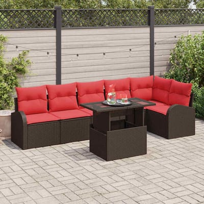 vidaXL - Tuinbank - Set - 7 - st - 6-Aantal - zitplaatsen - Bruin - en - Rood