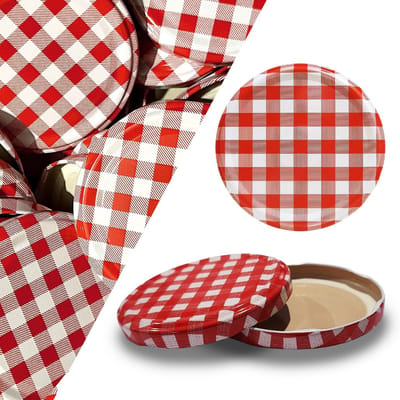 50 reservedeksels voor glazen To 82 rood geruit geschikt voor 230/350/435 ml