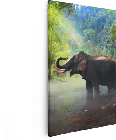 Artaza Canvas Schilderij Olifant - 80x120 cm - Groot - Wanddecoratie Jungle - Muurdecoratie Dieren - Schilderijen Op Canvas