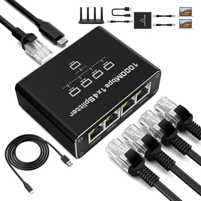 LAN-splitter 1 naar 4 - 1000 Mbps Ethernet Splitter met Gigabit RJ45 poorten