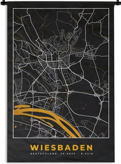 Wandkleed - Wanddoek - Wiesbaden - Duitsland - Kaart - Goud - Plattegrond - Stadskaart - 120x180 cm - Wandtapijt