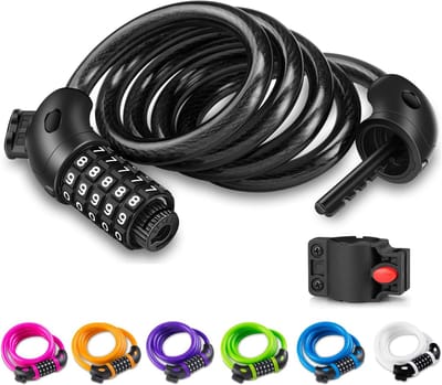 Famanu - Fietsslot 5-cijferige code - 1,2 meter cijferslot voor fiets en scooter