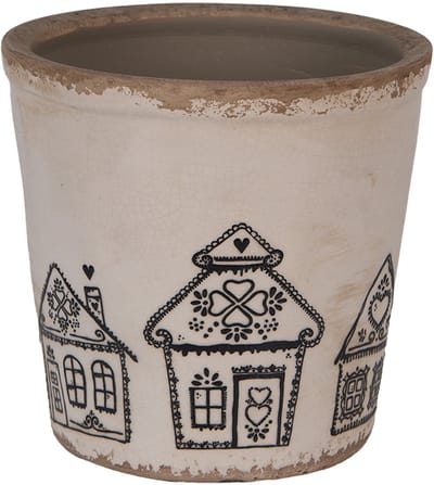 Keramiek Bloempot voor Binnen – Beige Gingerbread house – Rustieke Pot – Ø 17 cm – Gingerbread housemotief