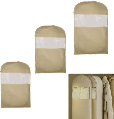 Dailygoods- Kledinghoezen Ruimtebesparend - 3 Stuks - Donsjas Organizer - Stofhoes met Rits - 130cm/110cm/90cm - Beige - Opbergzakken