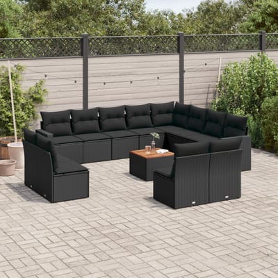 vidaXL - 13-delige - Loungeset - met - kussens - poly - rattan - zwart