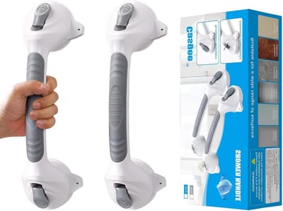 Verstelbare Douchehandgreep van 38 cm voor Senioren, Zuignap Handgreep tot 110 kg, Antislip Badhandle voor Veiligheid en Mobiliteit, Grijs, 2 stuks