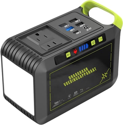 YOR® Stroomgenerator - Externe Oplader Powerbank – Powerstation met Zaklamp – Generator 80W – Gelijktijdig Opladen – met SOS-Modus – Groen/Zwart - 17cm x 12cm x 8cm