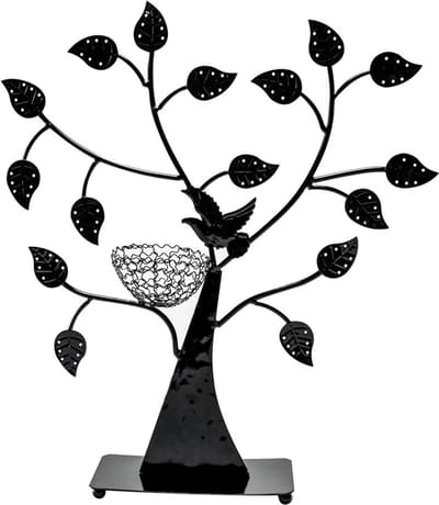 Sieradenstandaard Boom - Juwelierhouder Ornament - Sieraden Opbergen - Met 96 Oorbel Gaten - 43.5 x 37 cm - Zwart
