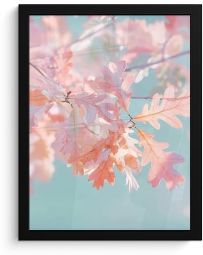 Poster in lijst - Fotolijst 30x40 cm - Posters - Eikenbladeren - Takken - Roze - Posterlijst zwart - Decoratie - Wanddecoratie woonkamer - Muurdecoratie slaapkamer