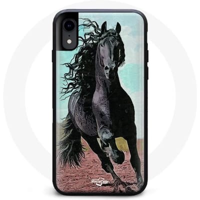 Coque - Frison - Iphone XR - Souple - Noir - Motif Cheval noir