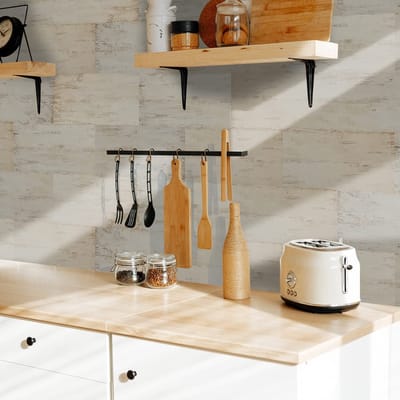 Allecto - Vinyl Tegel Stickers - Zelfklevend - Antislip - Vintage Wit Hout - 12 Stuks - 30x15 cm - Geschikt voor Keuken en Badkamer - Kleur Wit