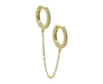 Karma - Oorringen - Hinged Hoops Double In Chains - zirkonia - 925 sterling silver - 14k Gouden plating - 12 MM