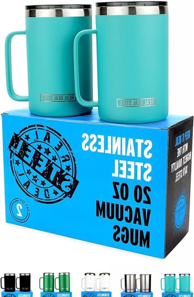 Roestvrijstalen mokken - Thermosbekers set - Dranken koel houden - Dubbelwandig vacuüm geïsoleerd - 20oz 2 stuks - Blauw groen