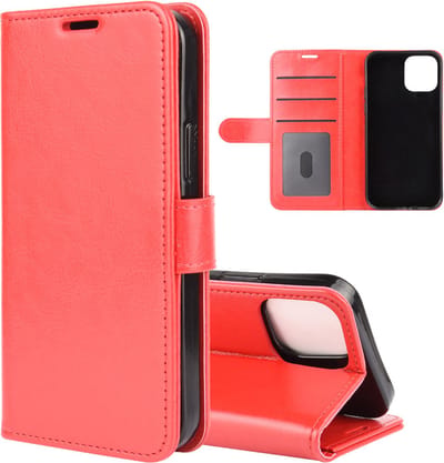MobyDefend Hoesje - Geschikt voor Apple iPhone 12 / iPhone 12 Pro - Wallet Book Case (Sluiting Achterkant) - Rood
