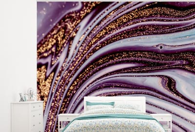 Behang - Fotobehang Marmer - Roze - Goud - Glitter - Marmerlook - Luxe - Breedte 300 cm x hoogte 240 cm