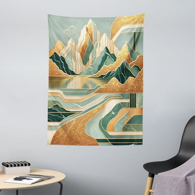 New Bed Mid-Century Modern Boho Landschap Decoratieve Wandtapijt, Stoffen Wanddecoratie voor Slaapkamer Woonkamer Studentenkamer, 110cm x 150cm