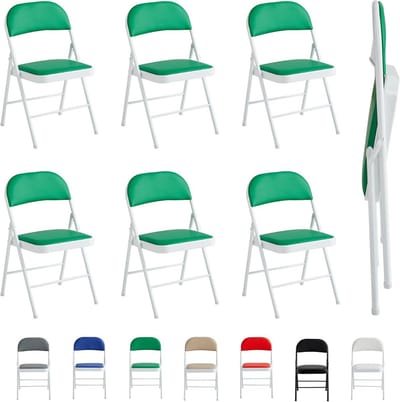 Set van 6 opvouwbare stoelen in groen, kunstleer met metalen frame en gewatteerde zitting