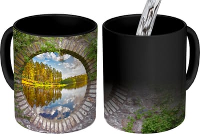 Magische Mok - Foto op Warmte Mokken - Koffiemok - Bomen - Water - Doorkijk - Magic Mok - Beker - 350 ML - Theemok