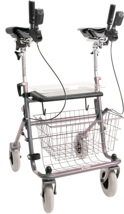 Rollator 43 cm zitbreedte - Premis Provo - Tot 120 kg - In hoogte verstelbaar - Voorzien van Verkorte Onderarmschalen - Metallic Titanium
