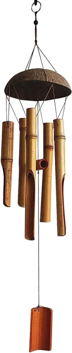 Bamboe Windgong met Kokosnoot Kom voor Buiten, Tuin en Binnen, 5 Tubes voor Decoratie en Geluid