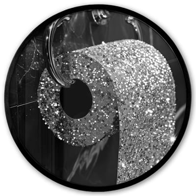 Poster in lijst Rond - Fotolijst 40x40 cm - Posters - WC - Toilet papier - Zwart wit - Glitters - Ronde posterlijst zwart - Decoratie - Wanddecoratie woonkamer - Muurdecoratie slaapkamer