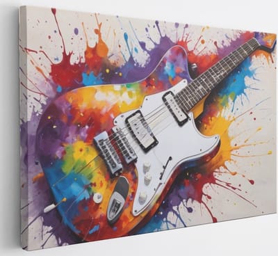 Saammp Canvas Schilderij - Kleurrijke Gitaar - Muziek - Abstract - 30x20 - Foto op canvas - Wanddecoratie - Muurdecoratie Woonkamer - Slaapkamer decoratie - Canvas Print
