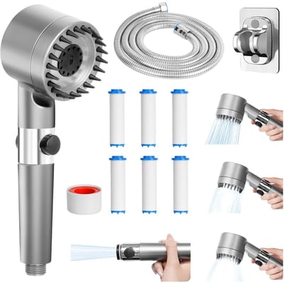 Handdouche met Filter - Hoge Druk Douchekop - Waterbesparend met Stopfunctie - 2 Meter Slang - 4 Stralen Douchekop - Geschikt voor Thuis ...