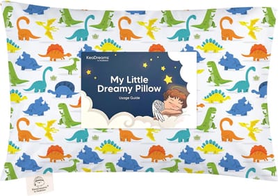Hoofdkussen voor kleine kinderen met kussensloop, zacht biologisch katoenen kussen voor kinderen, wasbaar hoofdkussen voor kleine kinderen, kinderkussen voor peuters, kinderkussen (Happy Dino)