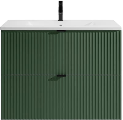 Vente-unique Gestreept hangmeubel voor badkamer met inbouwwastafel - Mat groen - 80 cm - ZEVINI