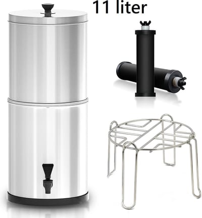 Waterfilter waterzuivering incl. Standaard en 2 Filters - Zwaartekracht Waterfilter Systeem - RVS Waterfilter - Waterfilter Survival - 11 liter