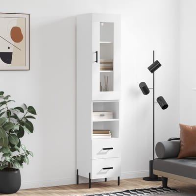 vidaXL - Hoge - kast - 34,5x34x180 - cm - bewerkt - hout - wit