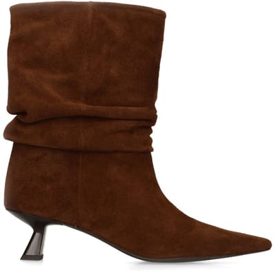 Sacha - Dames - Bruine suède slouchy enkellaarsjes met hak - Maat 36