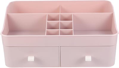 Make-up Organizer Box - Opbergbak Make-up - Badkamer Organiseren - Met Dubbele Lades - 28x16x12 cm - Roze