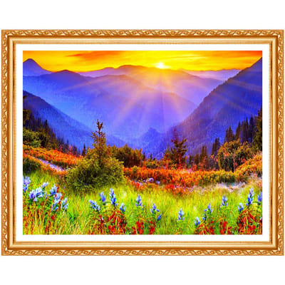 Broderie Diamant Paysage Naturel, Peinture Diamant Point de Croix Image Ronde Complète Strass Vente 20X30CM blue