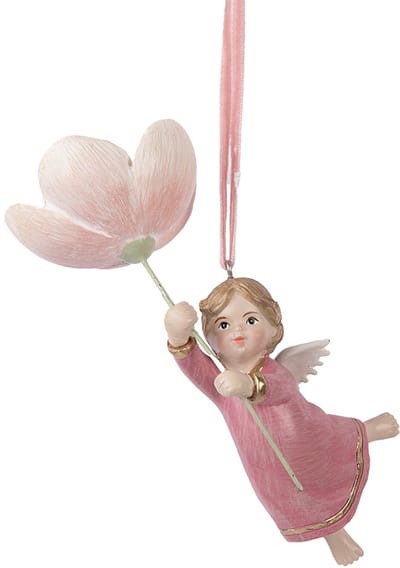 Clayre & Eef Kersthanger Engel 7x5x13 cm Roze Kunststof