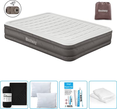 Bestway luchtbed - 2-Persoons - 152 x 203 x 36 cm - Bruin - Inclusief pomp - Hoeslaken - Kussen - Kussenbeschermer en Reparatieset
