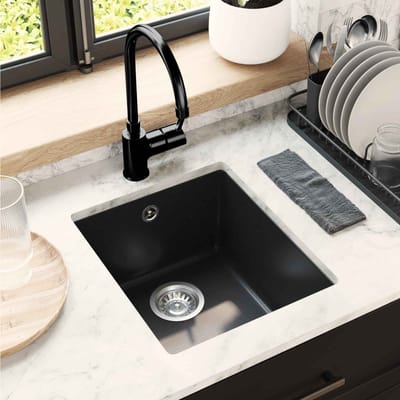 vidaXL - Wasbak - 80% - Kwarts - en - 20% - Hars - 370 - x - 460 - mm - Zwart