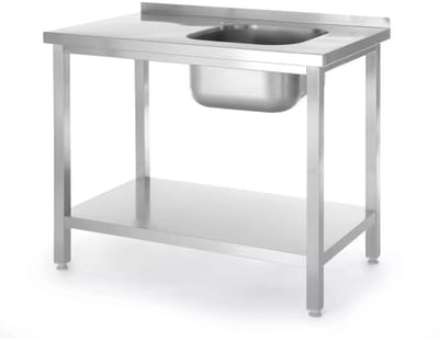 HENDI spoeltafel roestvast staal - met legplank, spoelbak links - 100x60x85 cm - zilver - horeca