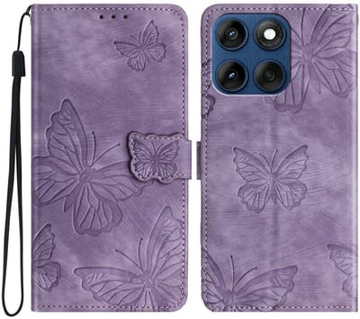 Coverup Hoesje - Geschikt voor Motorola Edge 60 / 60 Fusion Hoesje - Coverup Vlinders Book Case - Paars