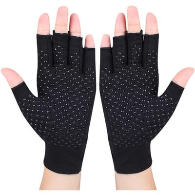 1 paar compressiehandschoenen, halve vingerhandschoenen, antislip handbeschermers L zwart