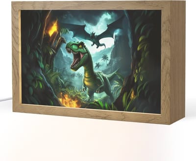 Nachtlampje 30x20 cm - Kinder lampje - Dinosaurus - Draak - Jungle - Groen - Tafellamp kinderkamer - Slaapkamer lamp - Bedlamp kinderen - Kinderlampje stopcontact - Wandlamp babykamer - Nachtlampjes
