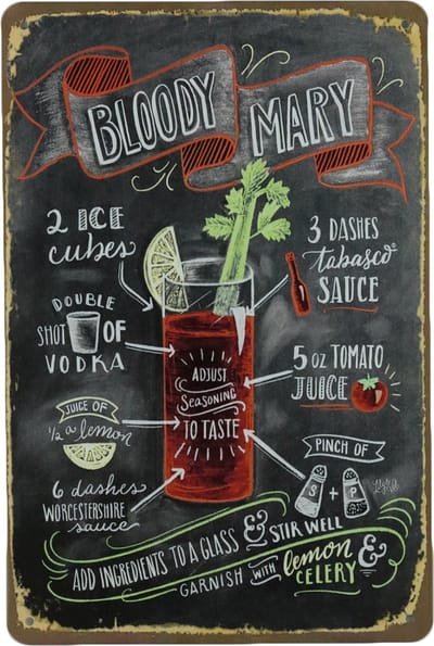 Wandbord - Bloody Mary cocktail - Metalen wandbord - Tekstborden - Mancave decoratie - Bar decoratie - Metal sign - Metalen borden - 20 x 30cm