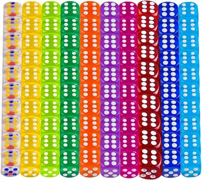 Dobbelstenen set 100 stuks - 6-zijdige kleurrijke dobbelstenen - transparant met glitters - SnelShoppen